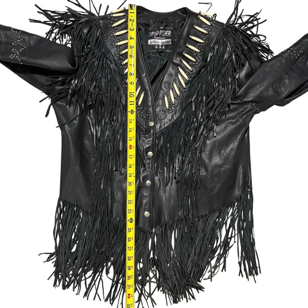 Pro Rider Leather Jacket Fringes Bone Beads Western Native American XL Vintage - Picture 9 of 9